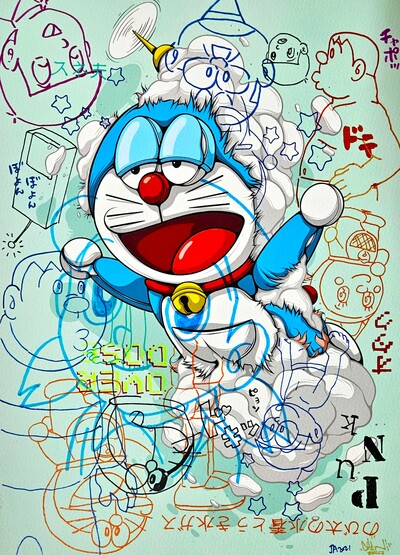 A3 Handfinished Print Crossover by Judas Arrieta and Dhani Barragan "Dora Blue" 