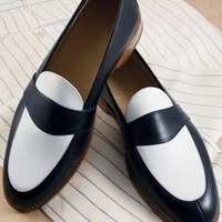 Elegant Black and White Leather Loafers - Perfect for Casual & Formal Wear - Thumbnail 1