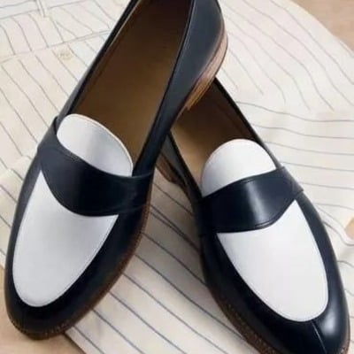 Elegant black and white leather loafers - perfect for casual & formal wear