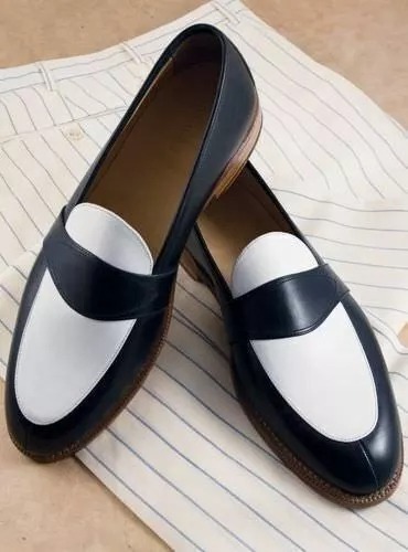 Elegant Black and White Leather Loafers - Perfect for Casual & Formal Wear