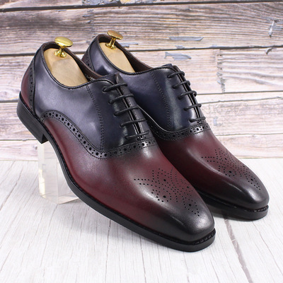 Handmade Men's genuine leather color matching office wedding shoes