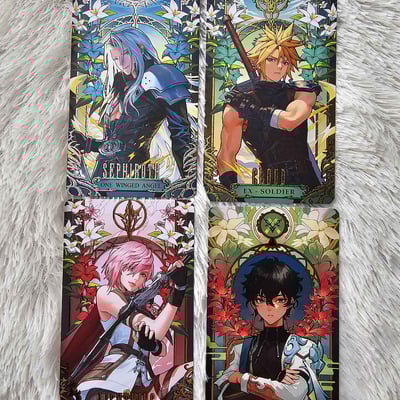 Gold foiled tarot cards (dan heng, sephiroth, cloud)