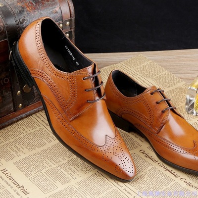 Men's genuine leather brogue pointed toe shoes