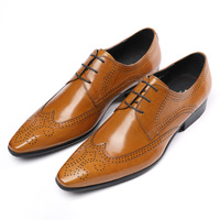 Men's genuine leather brogue pointed toe shoes - Thumbnail 1