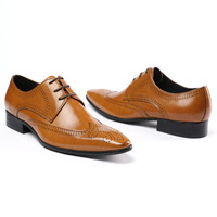 Men's genuine leather brogue pointed toe shoes - Thumbnail 2