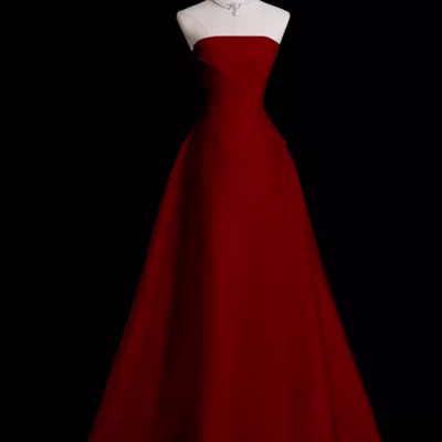 A line strapless sleeveless burgundy prom dresses - Thumbnail 2