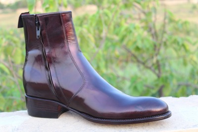 Crafted Leather Men's Dress Shoes Classic Brown Glassy Patent Leather Jodhpur Boots