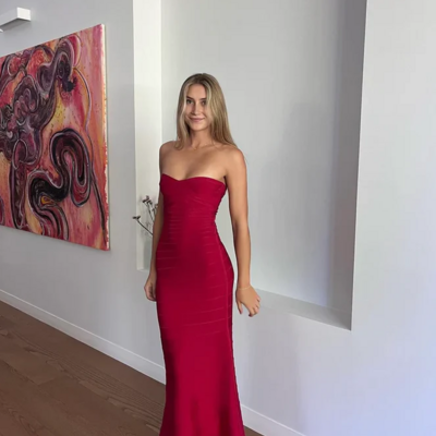 Wine red strapless mermaid sweetheart long prom dresses