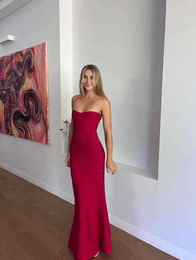 Wine Red Strapless Mermaid Sweetheart Long Prom Dresses