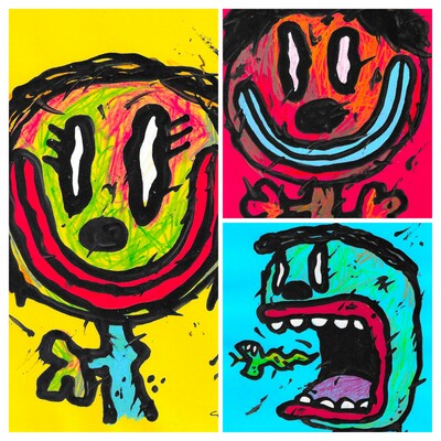 💖triptych drawing by celipe perroloco "the other side of the smile"