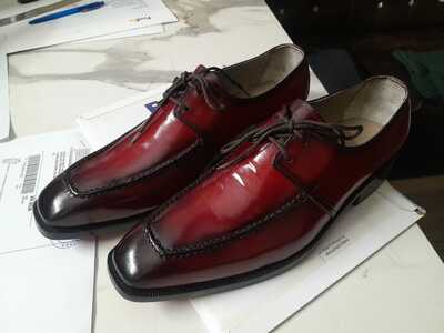 Men's Handmade Maroon Patent Look Dress Shoes
