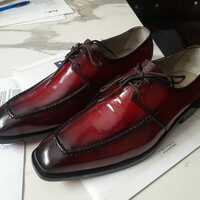 Men's Handmade Maroon Patent Look Dress Shoes - Thumbnail 1