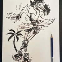 ROLLER DERBY FLAMINGO ink artwork - Thumbnail 1