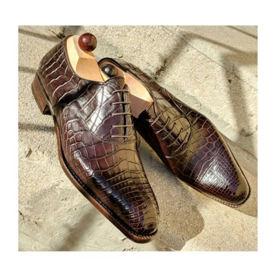 Handmade men brown crocodile leather oxford dress shoes, alligator shoes - Thumbnail 5