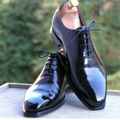 Handmade men black leather oxford lace up dress shoes - Thumbnail 2