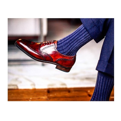 Handmade men gold museum calf wingtip oxford lace up dress shoes - Thumbnail 2