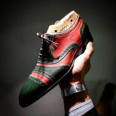 Handmade Men Black Red Leather Oxford Shoes