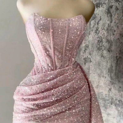 Strapless pink sequins mini homecoming dresses