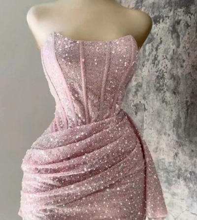 Strapless Pink Sequins Mini Homecoming Dresses
