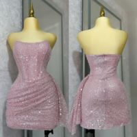 Strapless Pink Sequins Mini Homecoming Dresses - Thumbnail 1