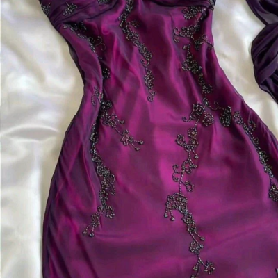 Vintage halter dark purple beading ruffle prom dresses