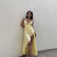 Spaghetti Straps Yellow High Low Prom Dresses - Thumbnail 2