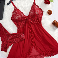 V Neck Sexy Lace Lingerie  Set  - Thumbnail 3