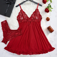 V Neck Sexy Lace Lingerie  Set  - Thumbnail 1
