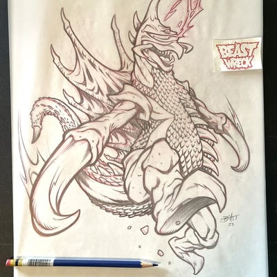 Gigan metal rough pencil art - Thumbnail 4