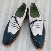 Crafted Leather Handmade Classic Green White Leather Dress Shoes - Thumbnail 1
