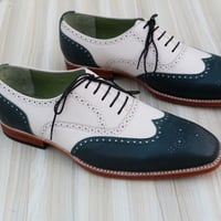 Crafted Leather Handmade Classic Green White Leather Dress Shoes - Thumbnail 2