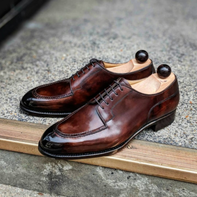 Handmade Men Brown Patina Leather Oxford Lace up Dress Shoes