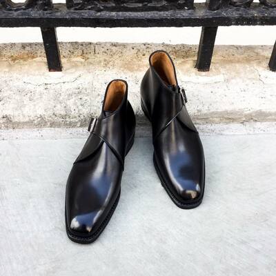 Handmade Men Black Calf Leather Monk Strap Jodhpur Style Boot