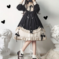 Kawaii Girl Gothic High Waist Lace and Bow Black Dress - Thumbnail 3