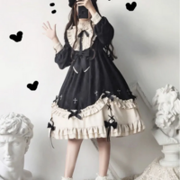 Kawaii Girl Gothic High Waist Lace and Bow Black Dress - Thumbnail 6