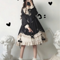Kawaii Girl Gothic High Waist Lace and Bow Black Dress - Thumbnail 5
