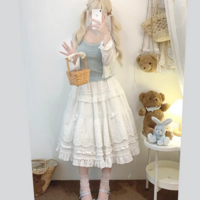 Mori Girl Style Lace Midi Skirt - Thumbnail 6