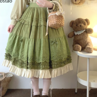 Mori Girl Style Lace Midi Skirt - Thumbnail 2
