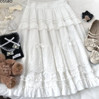 Mori Girl Style Lace Midi Skirt - Thumbnail 5