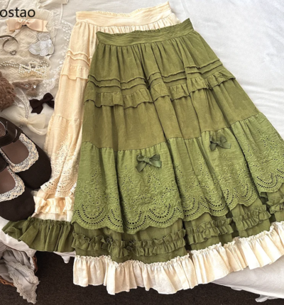 Mori Girl Style Lace Midi Skirt