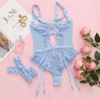 Sexy Lace Teddy Garter Belt Lingerie Bodysuit - Thumbnail 2
