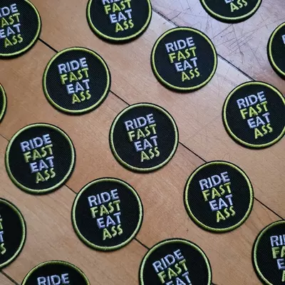 Ride fast eat ass 1.5" iron-on patch