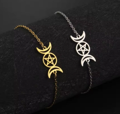 triple moon pentacle braclet