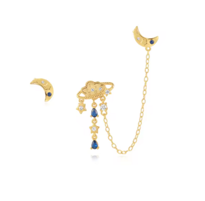 blue moon and cloud earring set