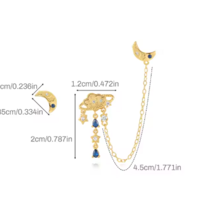 Blue moon and cloud earring set