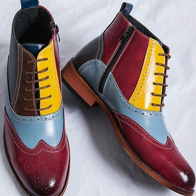 Ankle high handmade multi color leather boot for men's