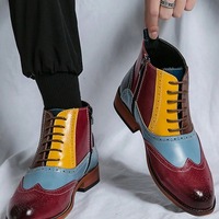 Ankle High Handmade Multi Color Leather Boot For Men's - Thumbnail 1
