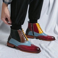 Ankle High Handmade Multi Color Leather Boot For Men's - Thumbnail 2