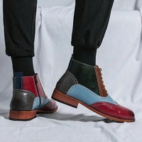 Ankle High Handmade Multi Color Leather Boot For Men's - Thumbnail 3