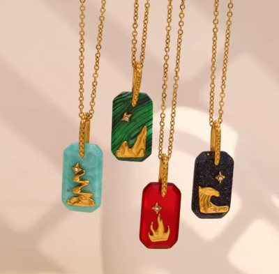  Flame Mountain Wave Stream Pendant Necklace